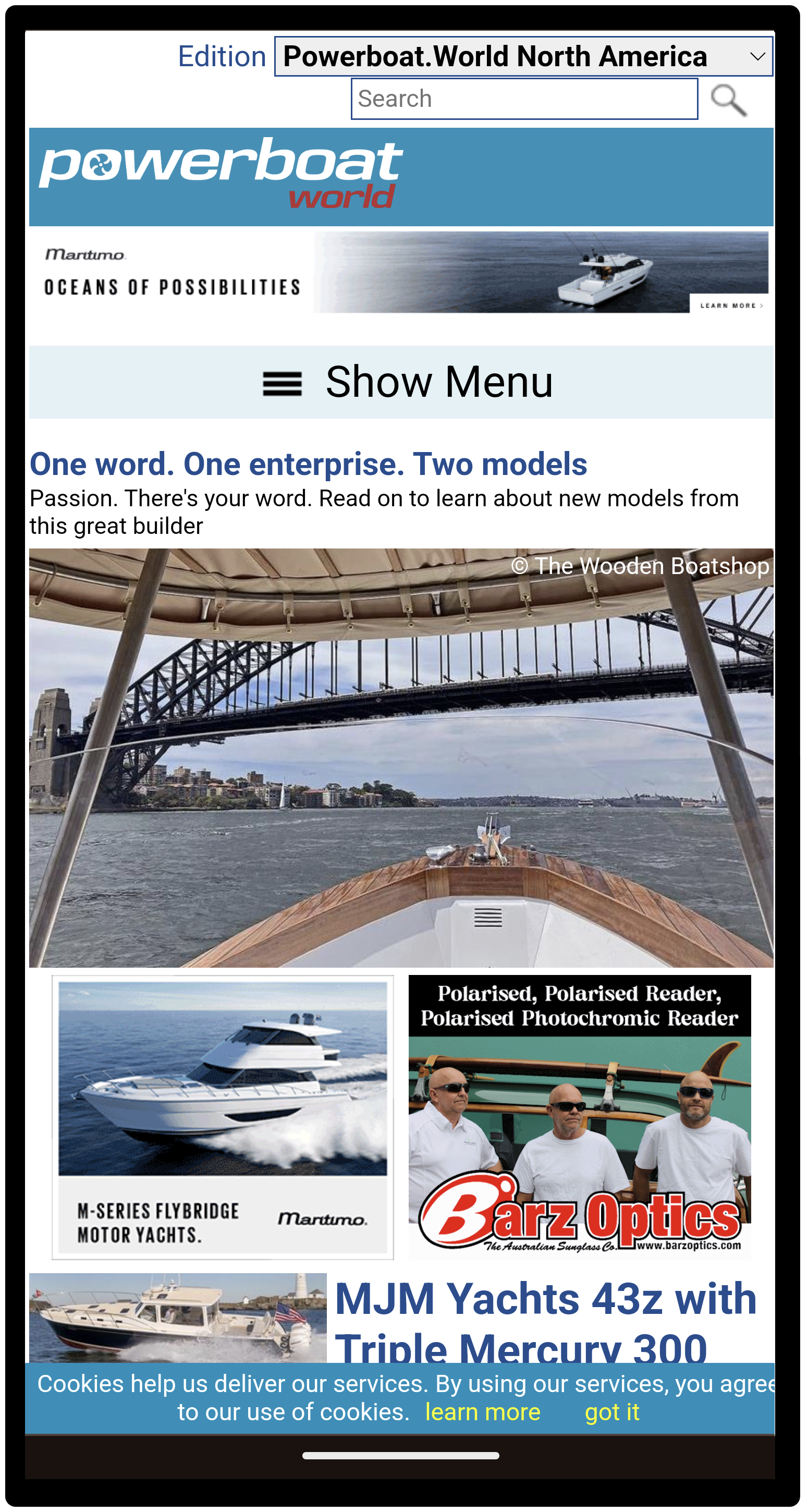 powerboat.world on a mobile display